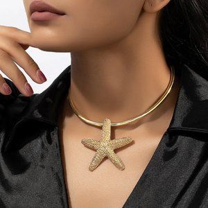 Make Waves with This Bimini Beachwear Gold Starfish Statement Necklace!